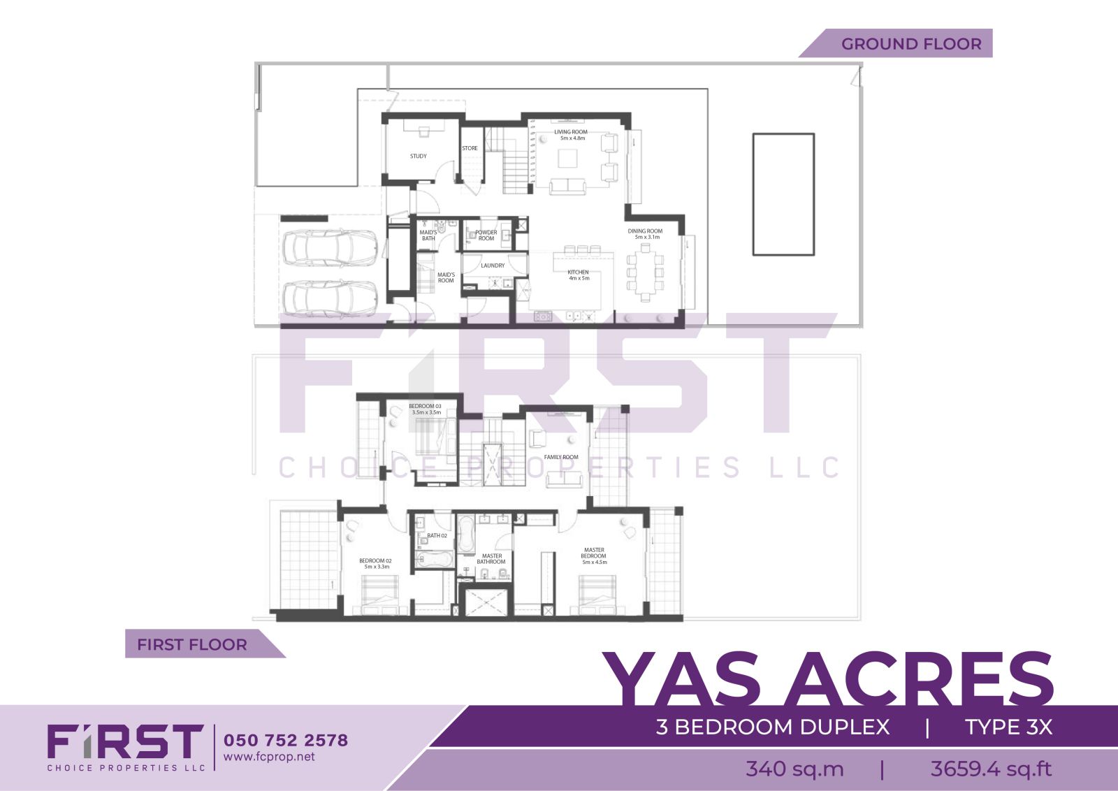 Floor Plan of 3 Bedroom Duplex Type 3X in Yas Acres Yas Island Abu Dhabi UAE 340 sq.m 3659.4 sq.ft.jpg