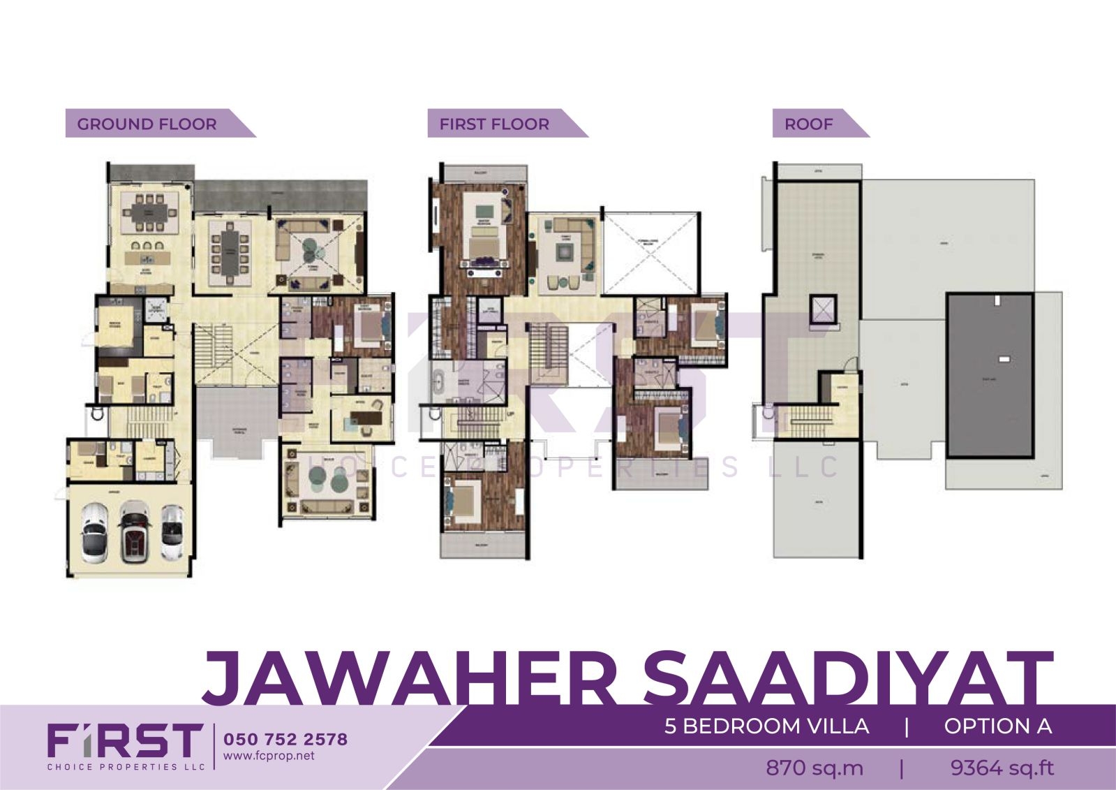 Floor Plan of 5 Bedroom Villa Option A in Jawaher Saadiyat Saadiyat Island Abu Dhabi UAE 870 sq.m 9364 sq.ft.jpg