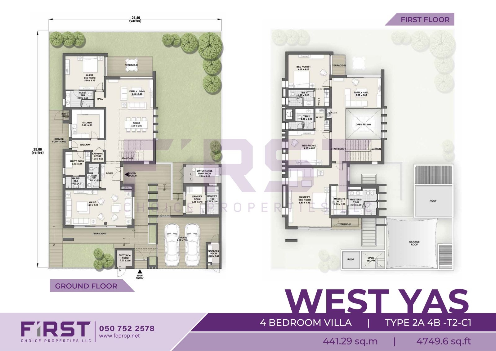 Floor Plan of 4 Bedroom VIlla TYPE 2A 4B-T2-C1 in West Yas Yas Island Abu Dhabi UAE 441.29 sq.m 4749.6 sq.ft.jpg