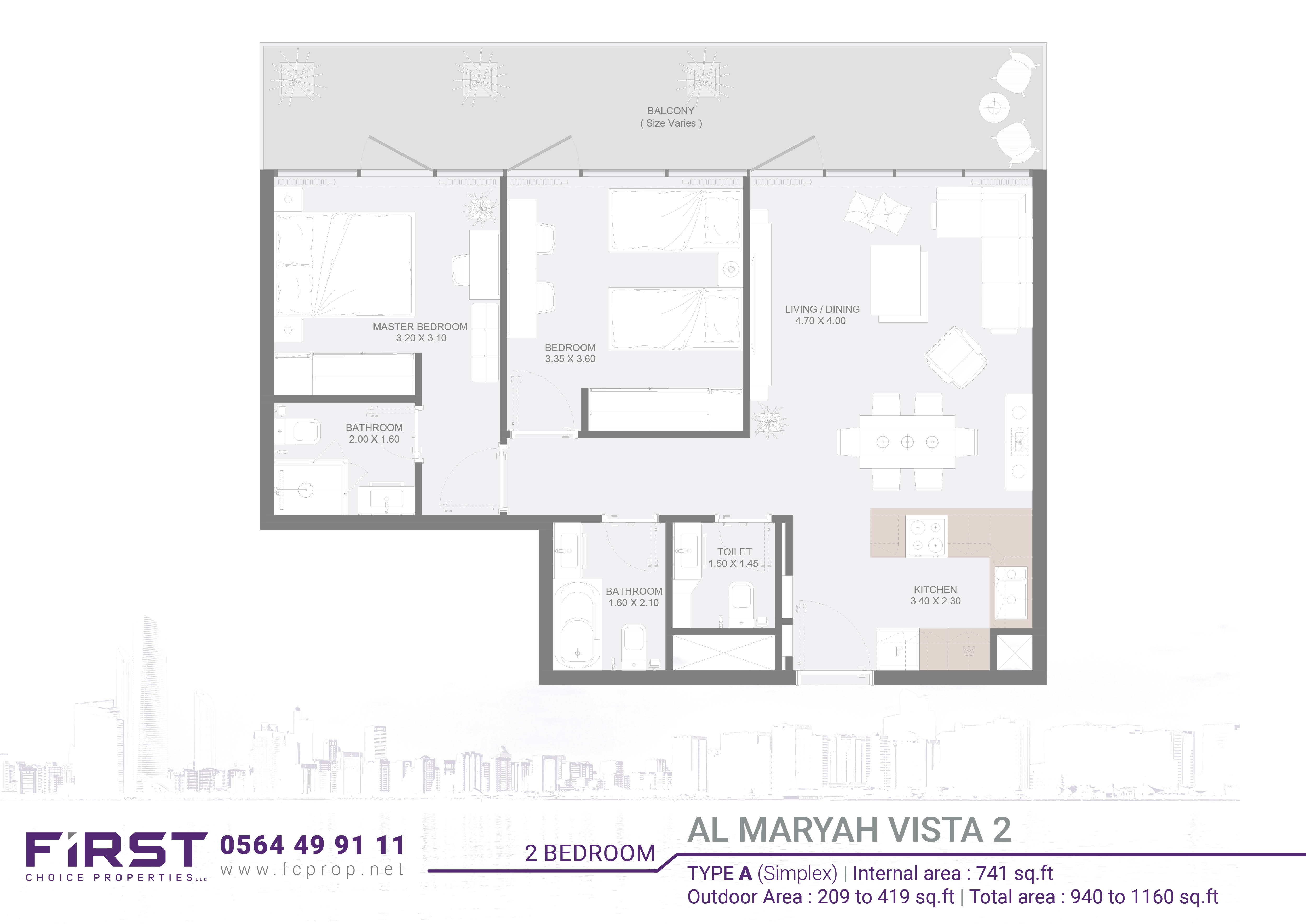 Al Maryah Vista 2 - Floor Plan - 2BR Type A - Image.jpg