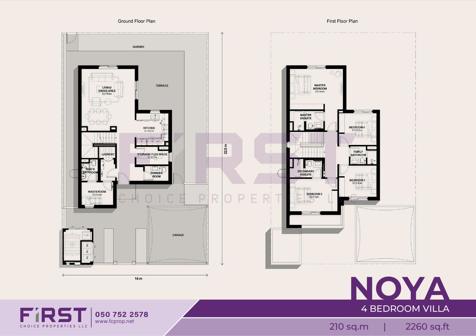 Floor Plan of 4 Bedroom Villa in Noya Yas Island Abu Dhabi UAE 210 sq.m 2260 sq.ft.jpg