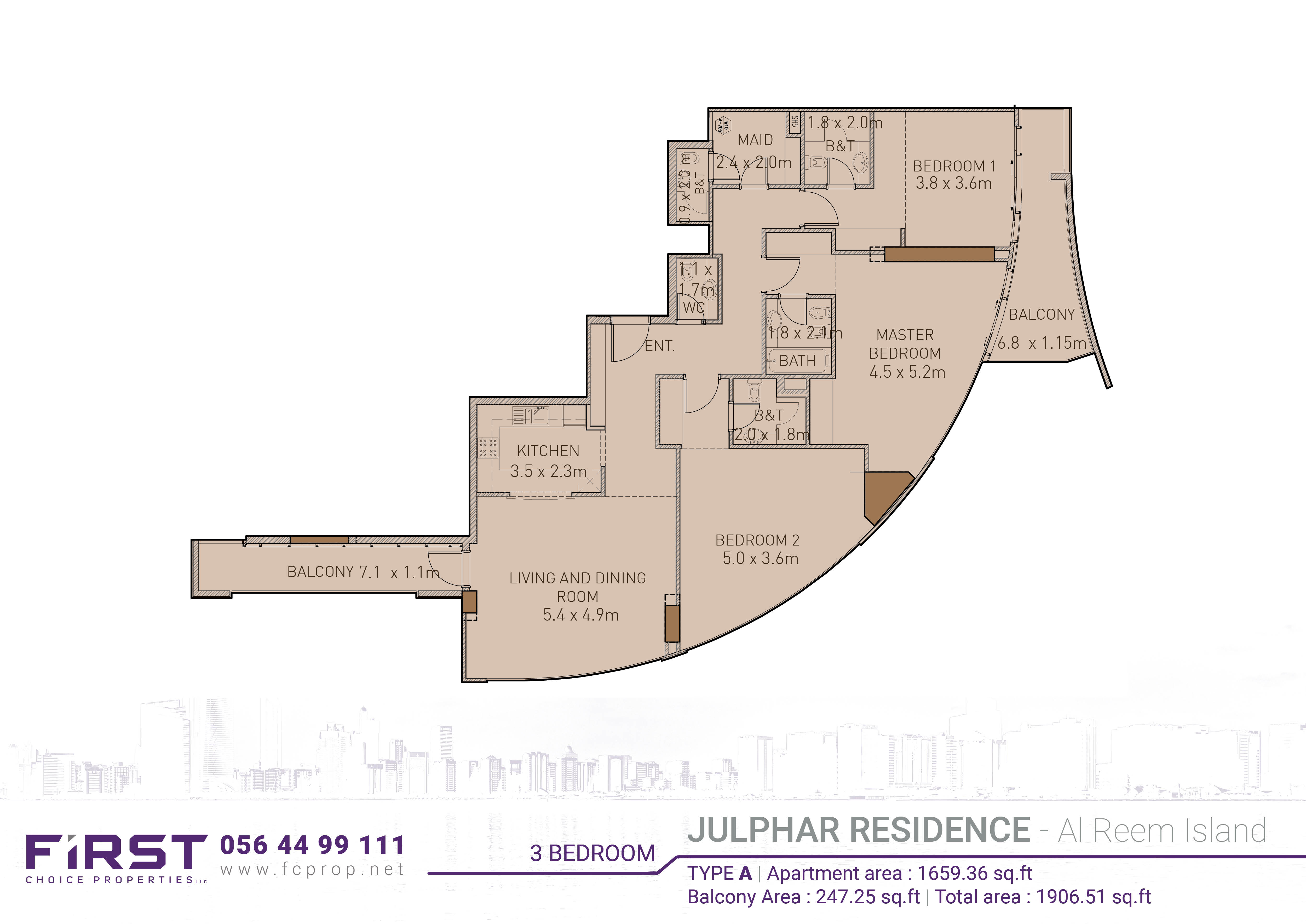 Julphar Residence - Floor Plan - 3 BR Apartment - Type A.jpg