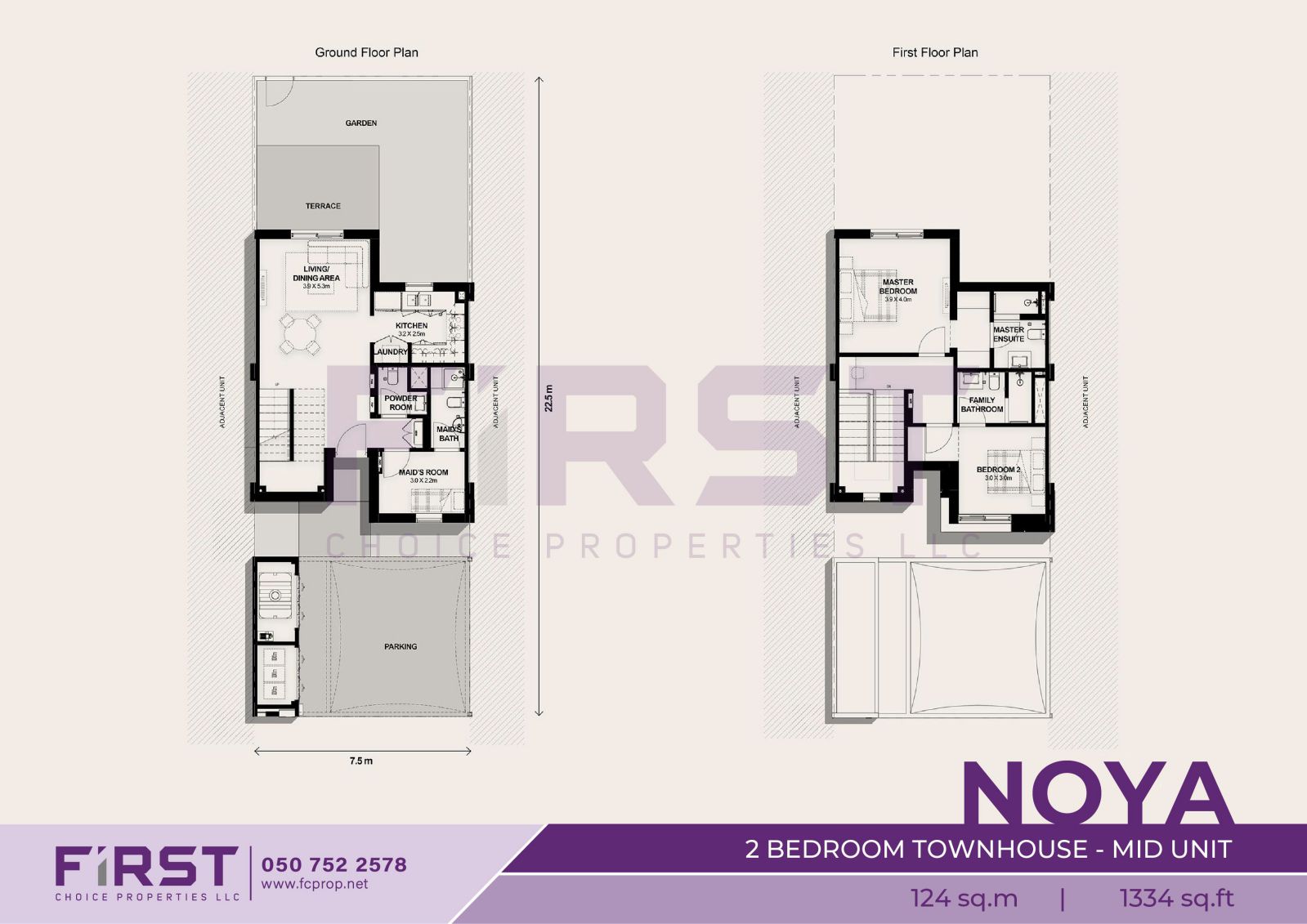 Floor Plan of 2 Bedroom Townhouse Mid Unit in Noya Yas Island Abu Dhabi UAE 124 sq.m 1334 sq.ft.jpg