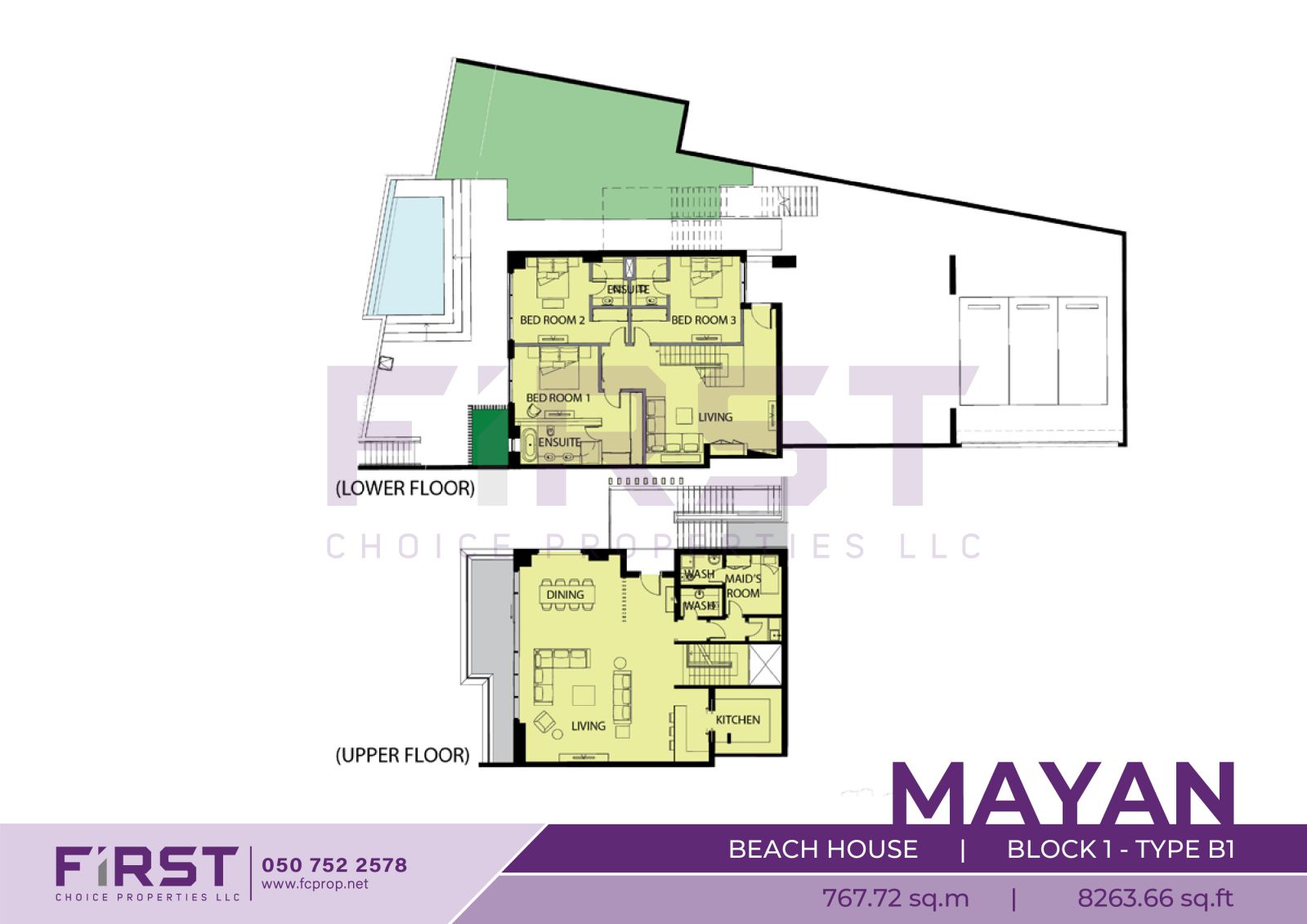 Floor Plan of 3 Bedroom Beach House Block 1-Type B1 in Mayan Yas Island Abu Dhabi UAE 767.72 sq.m 8263.66 sq.ft.jpg