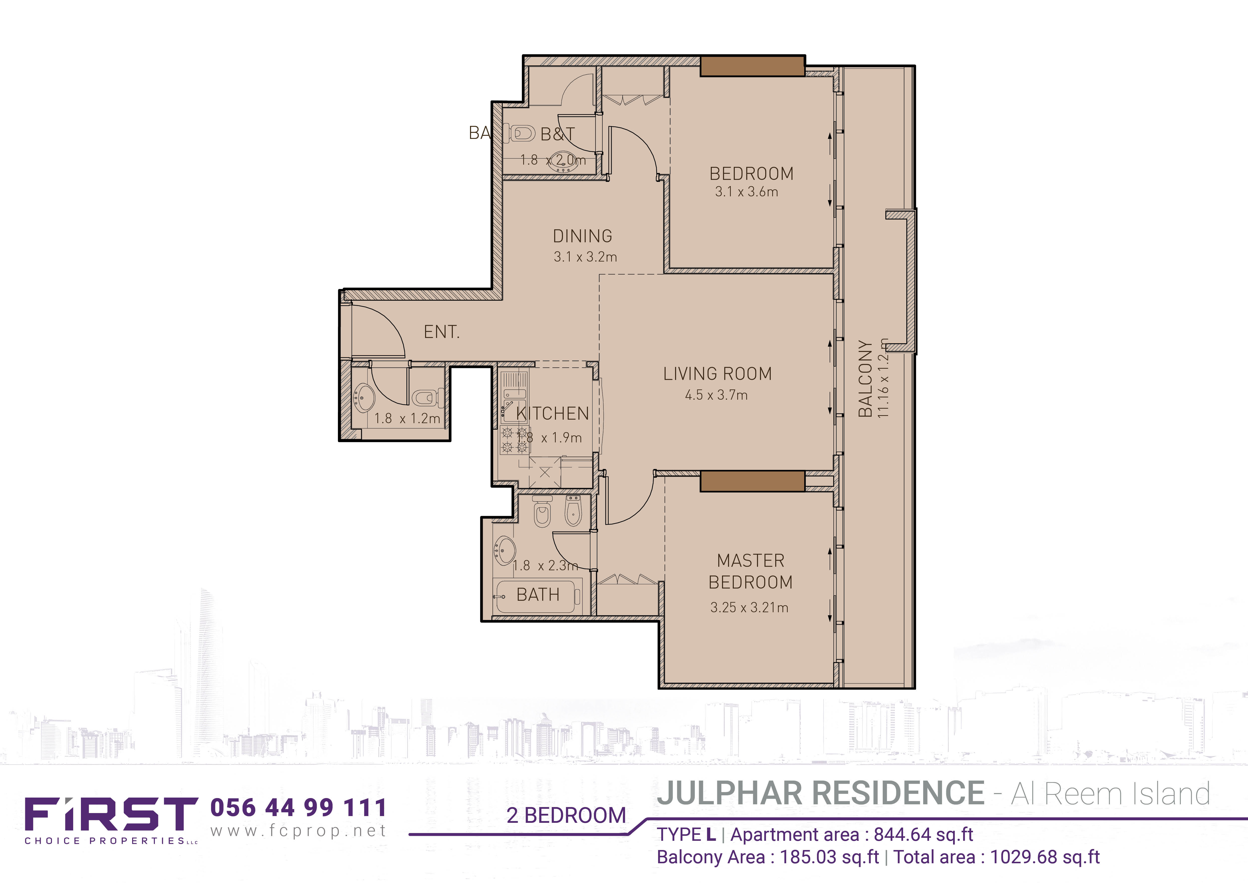 Julphar Residence - Floor Plan - 2 BR Apartment - Type L.jpg