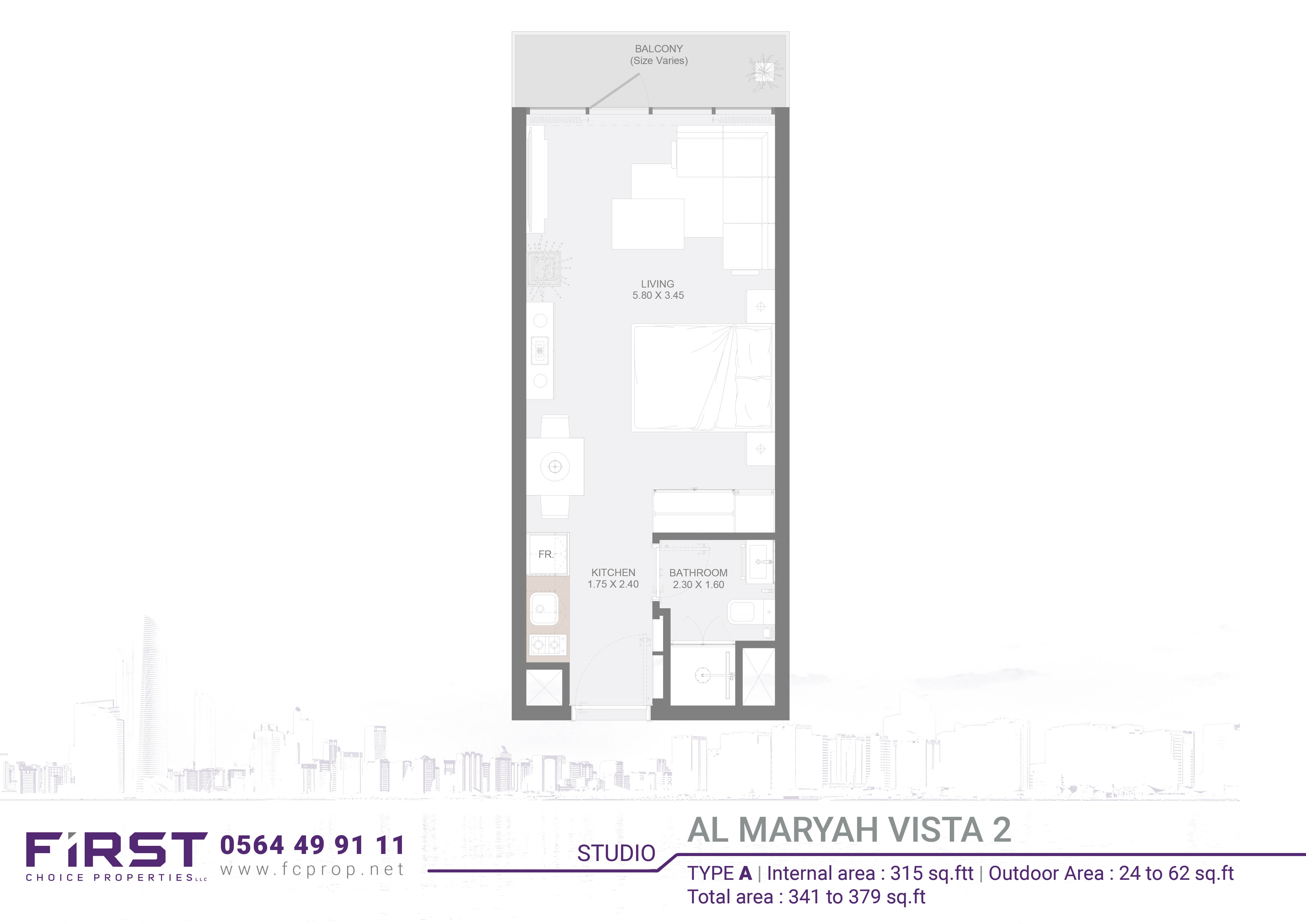 Al Maryah Vista 2 - Floor Plan - Studio Type A - Image.jpg