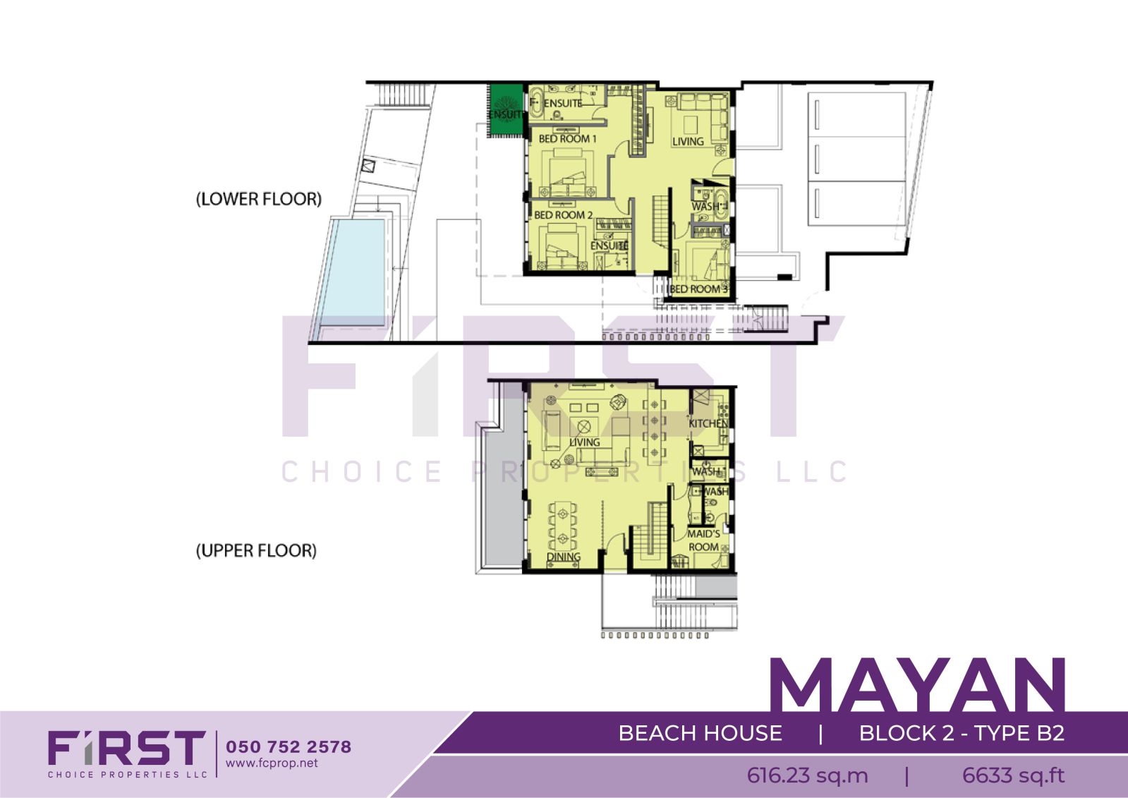 Floor Plan of 3 Bedroom Beach House Block 2-Type B2 in Mayan Yas Island Abu Dhabi UAE 616.23 sq.m 6633 sq.ft.jpg