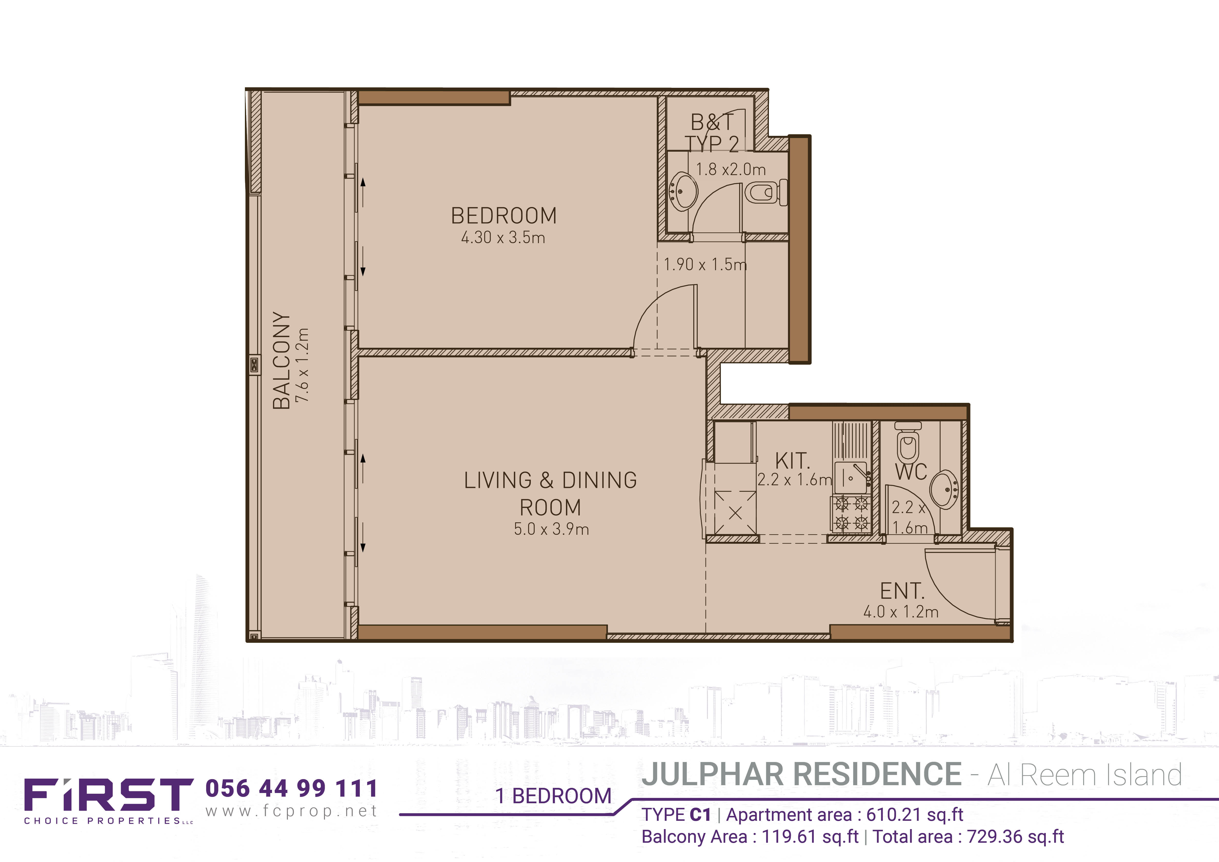 Julphar Residence - Floor Plan - 1 BR Apartment - Type C1.jpg