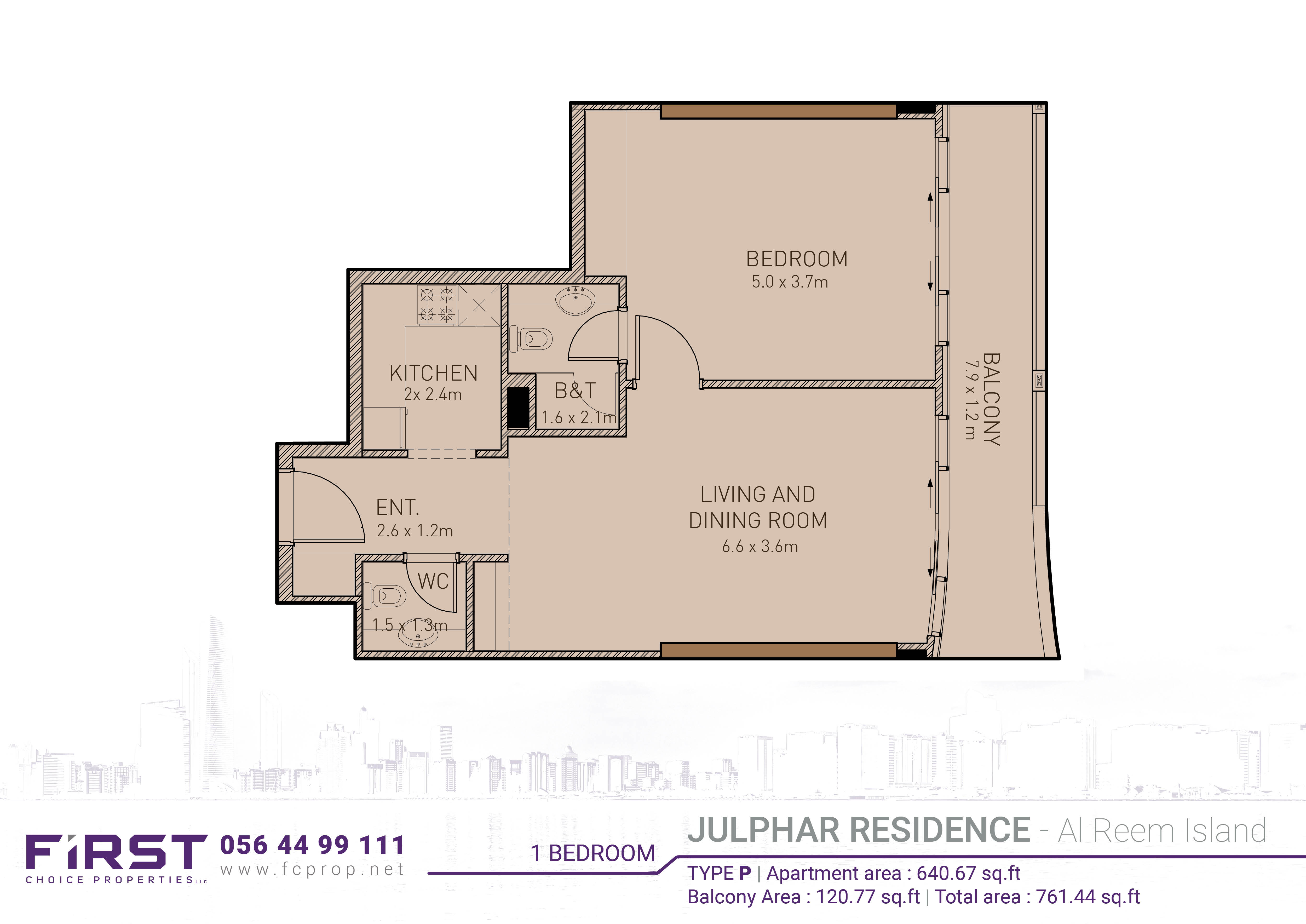 Julphar Residence - Floor Plan - 1 BR Apartment - Type P.jpg