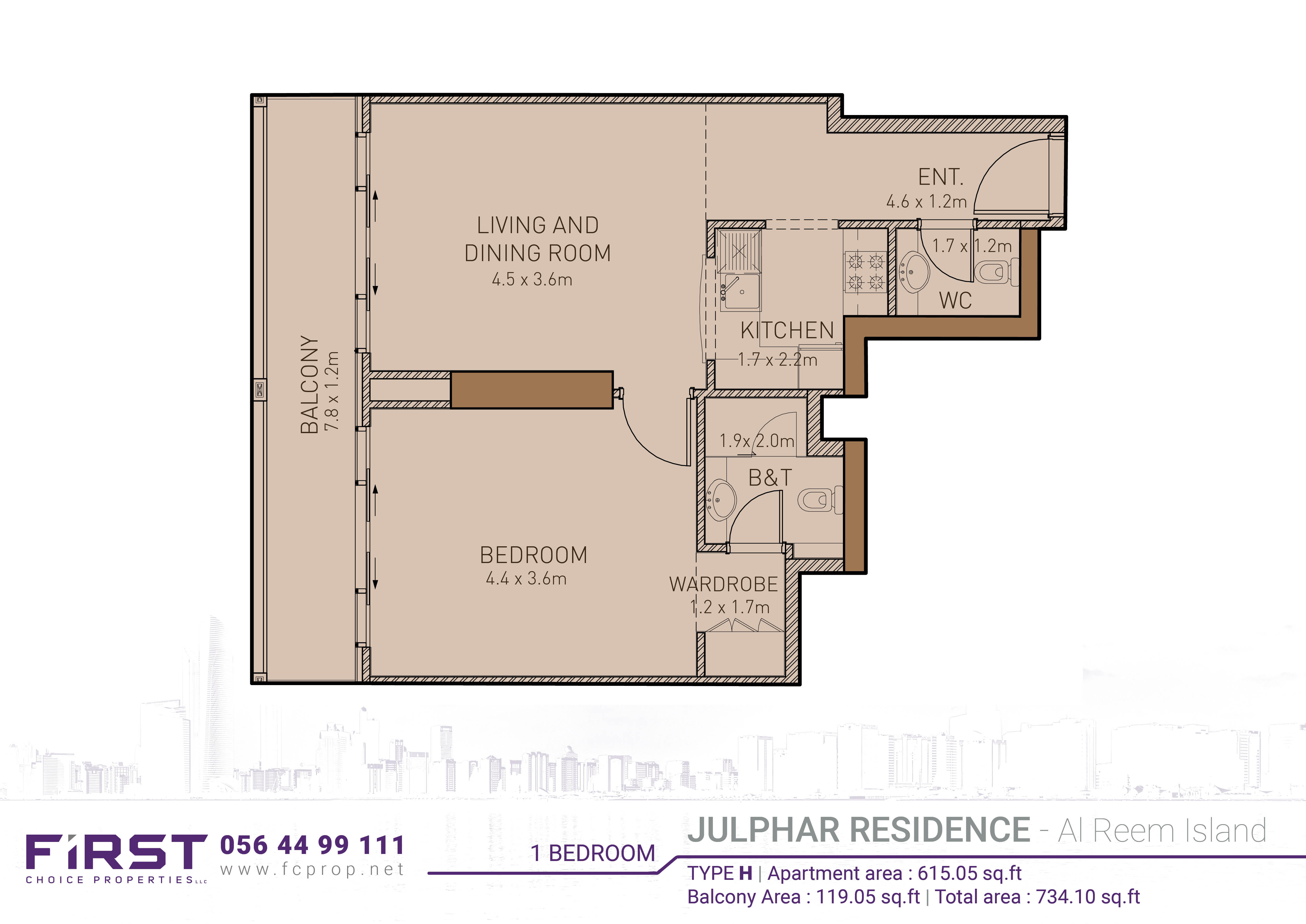 Julphar Residence - Floor Plan - 1 BR Apartment - Type H.jpg