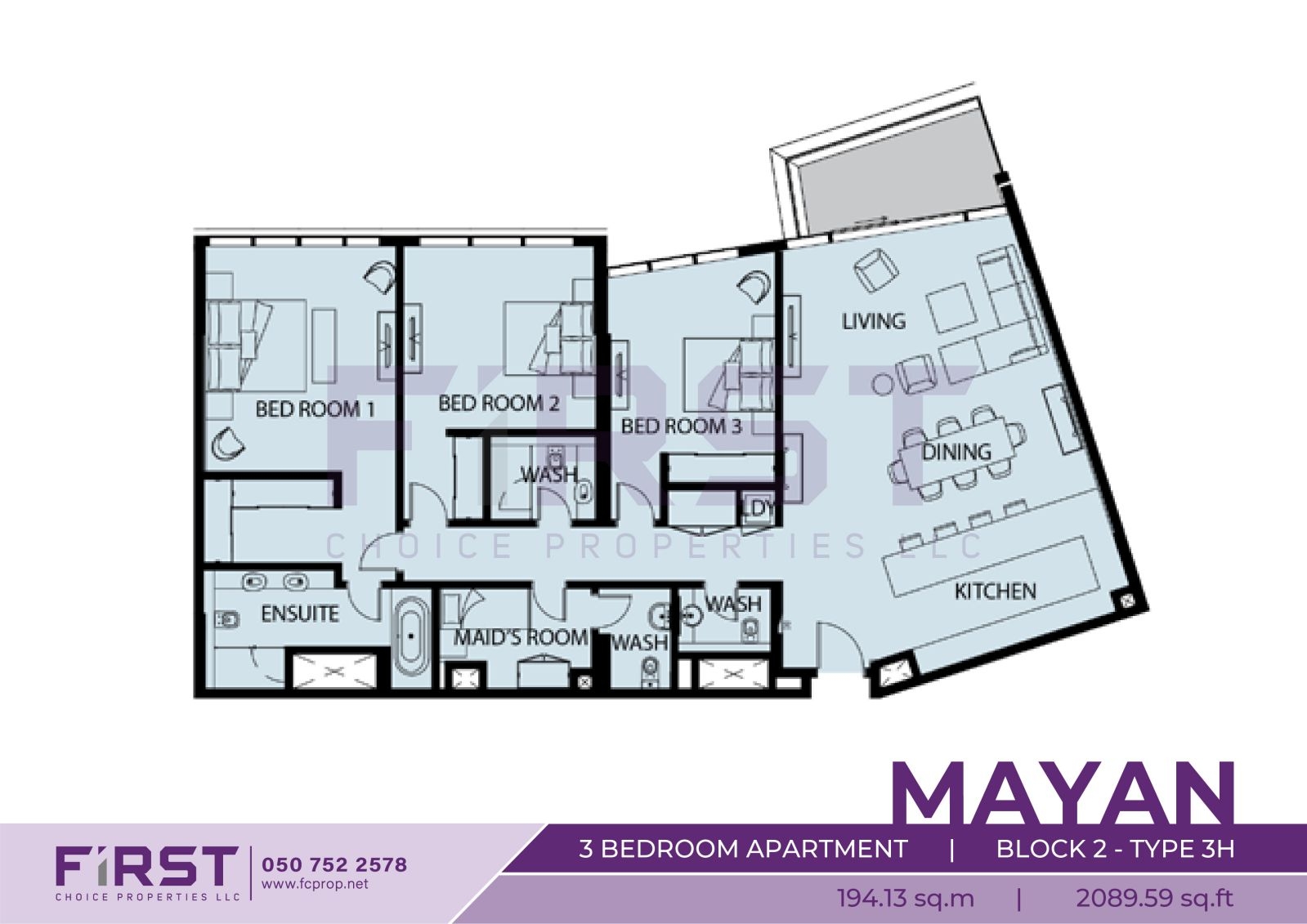Floor Plan of 3 Bedroom Apartment  Block 2-Type 3H in Mayan Yas Island Abu Dhabi UAE 194.13 sq.m 2089.59 sq.ft.jpg