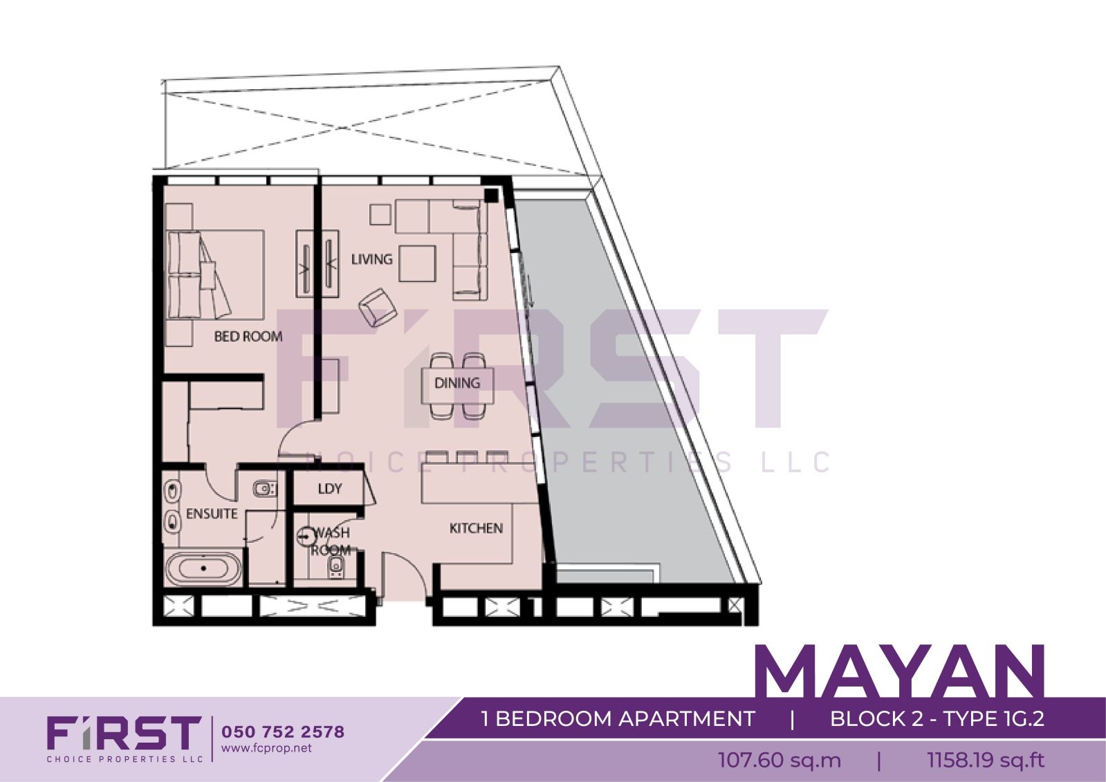 Floor Plan of 1 Bedroom Apartment  Block 2-Type 1G.2 in Mayan Yas Island Abu Dhabi UAE 107.60 sq.m 1158.19 sq.ft.jpg