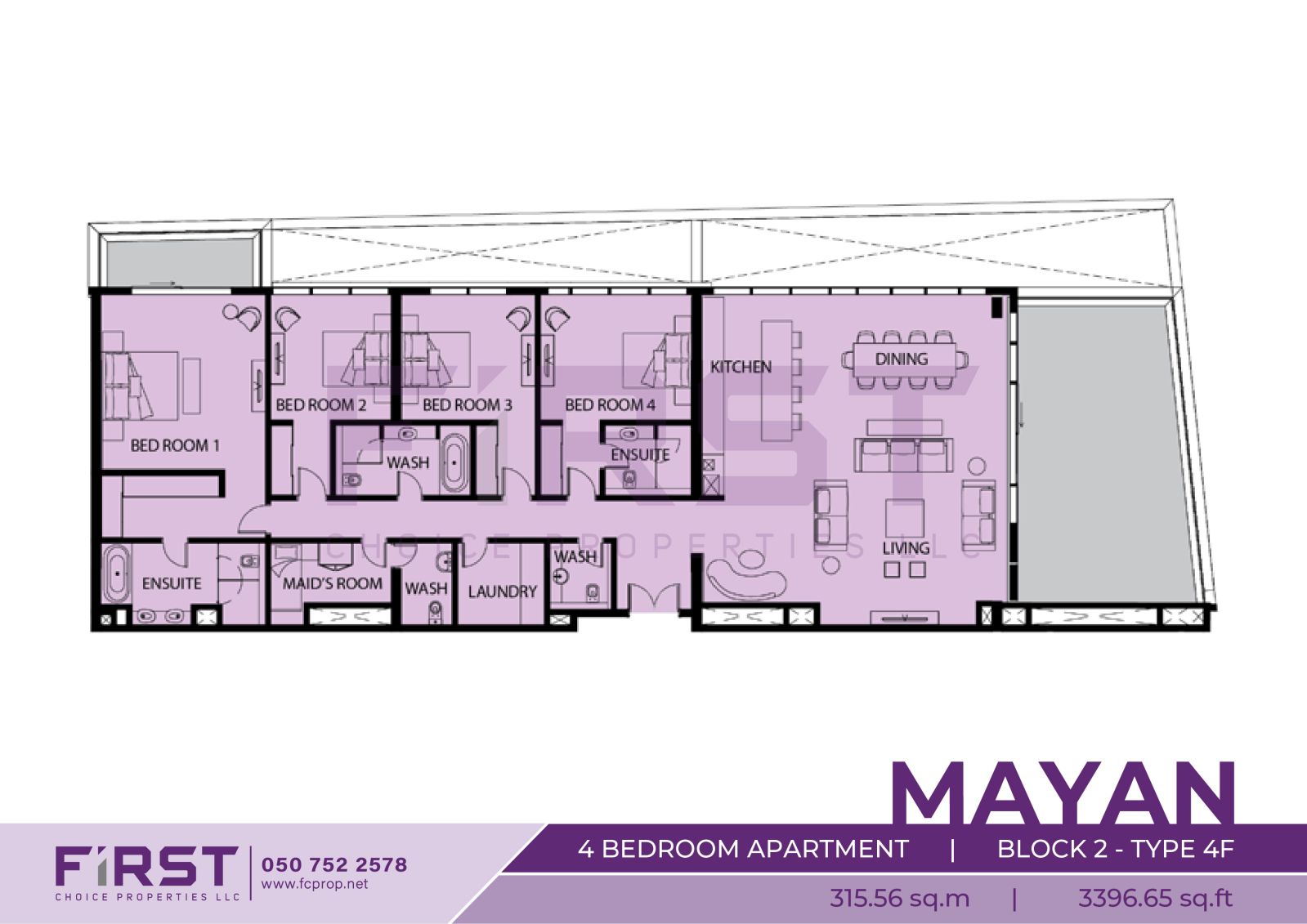Floor Plan of 4 Bedroom Apartment  Block 2-Type 4F in Mayan Yas Island Abu Dhabi UAE 315.56 sq.m 3396.65 sq.ft.jpg