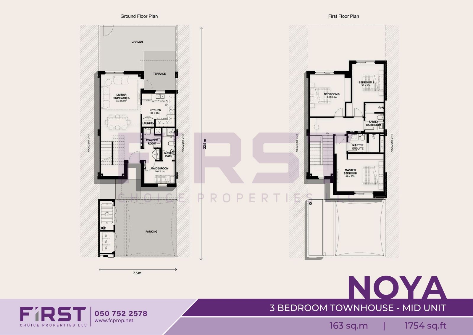 Floor Plan of 3 Bedroom Townhouse Mid Unit in Noya Yas Island Abu Dhabi UAE 163 sq.m 1754 sq.ft.jpg