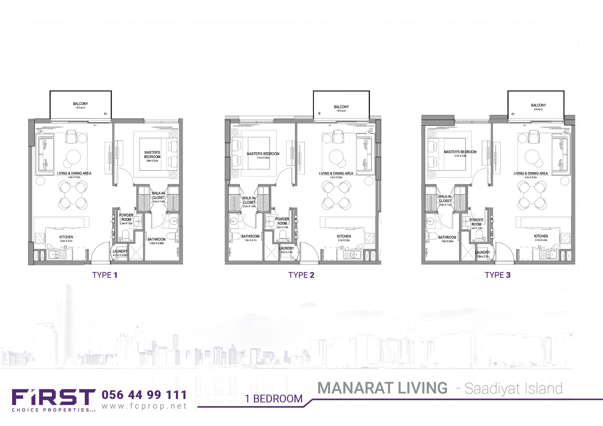 MANARAT LIVING -  Floor Plan - 1 BR - Type 1 -3.jpg
