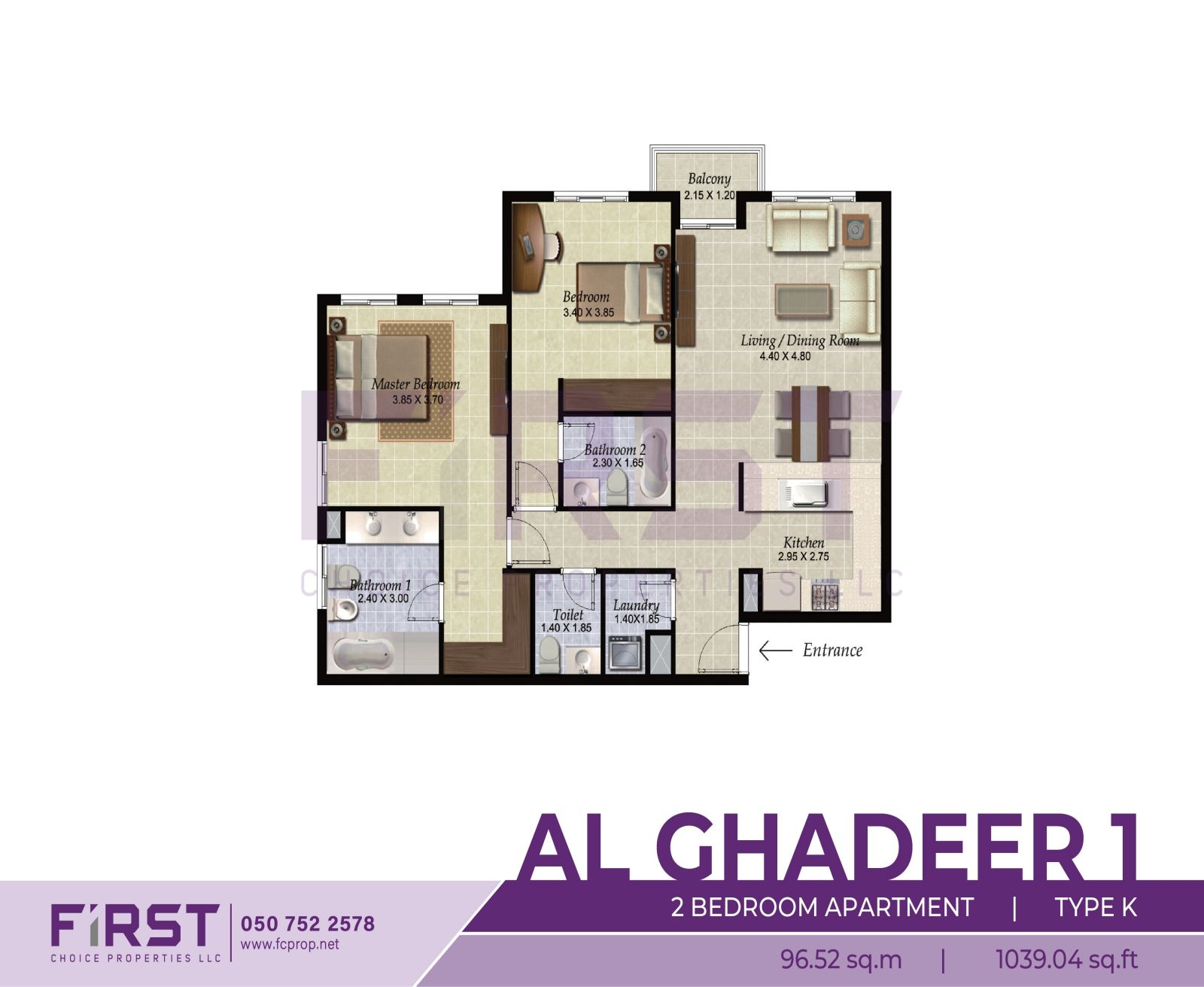 Floor Plan of 2 Bedroom Apartment  Type K in Al Ghadeer Phase 1 Abu Dhabi UAE 96.52 sq.m 1039.04 sq.ft.jpg