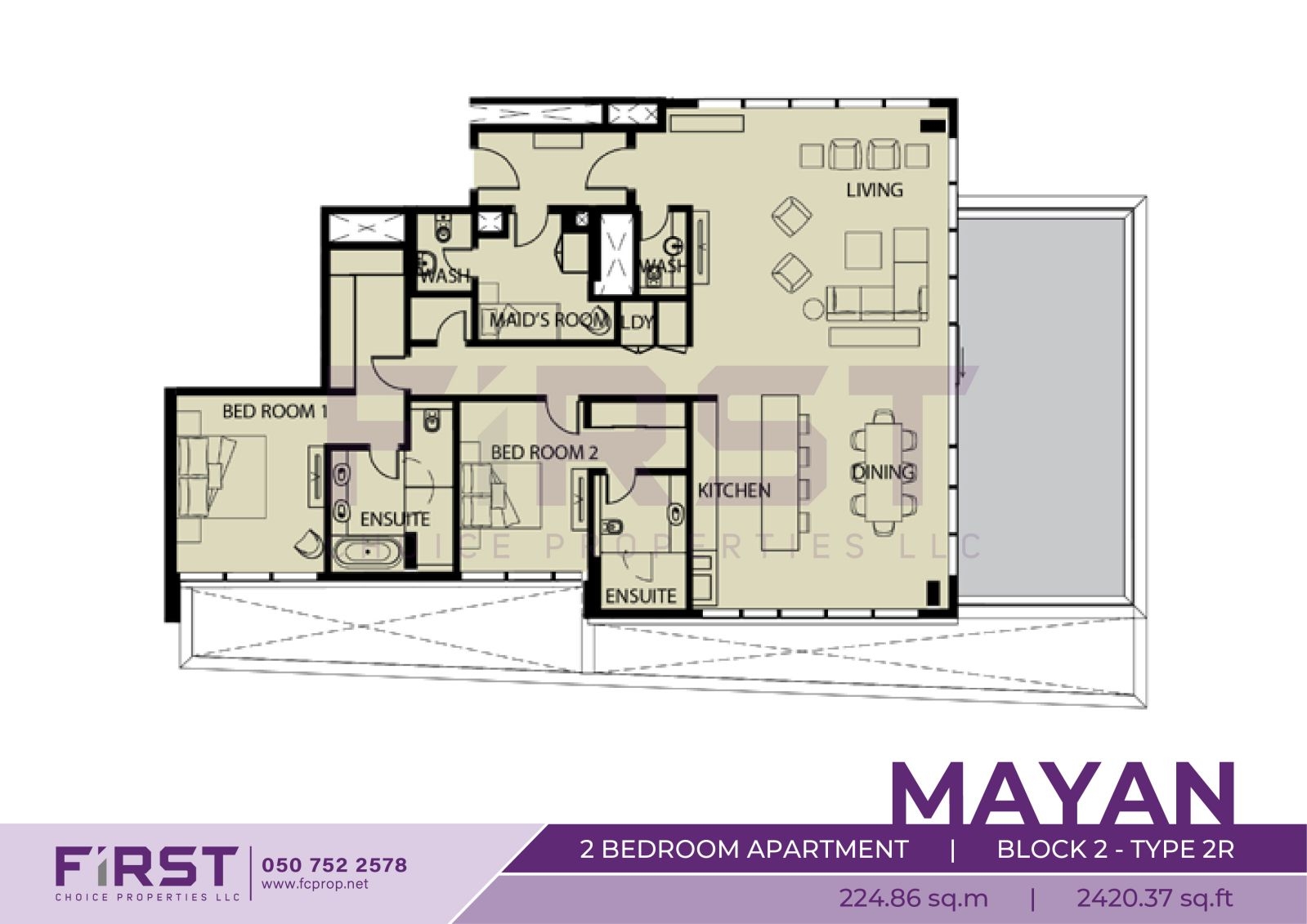 Floor Plan of 2 Bedroom Apartment  Block 2-Type 2R in Mayan Yas Island Abu Dhabi UAE 224.86 sq.m 2420.37 sq.ft.jpg