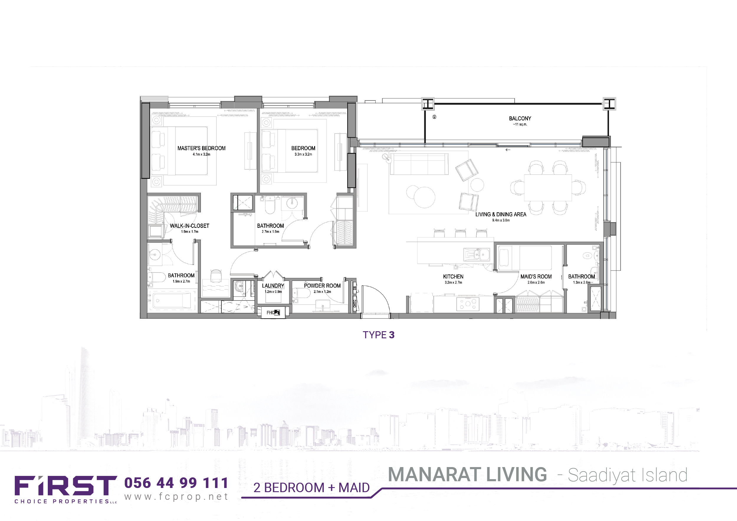 MANARAT LIVING -  Floor Plan - 2BR + Maid - Type 3.jpg