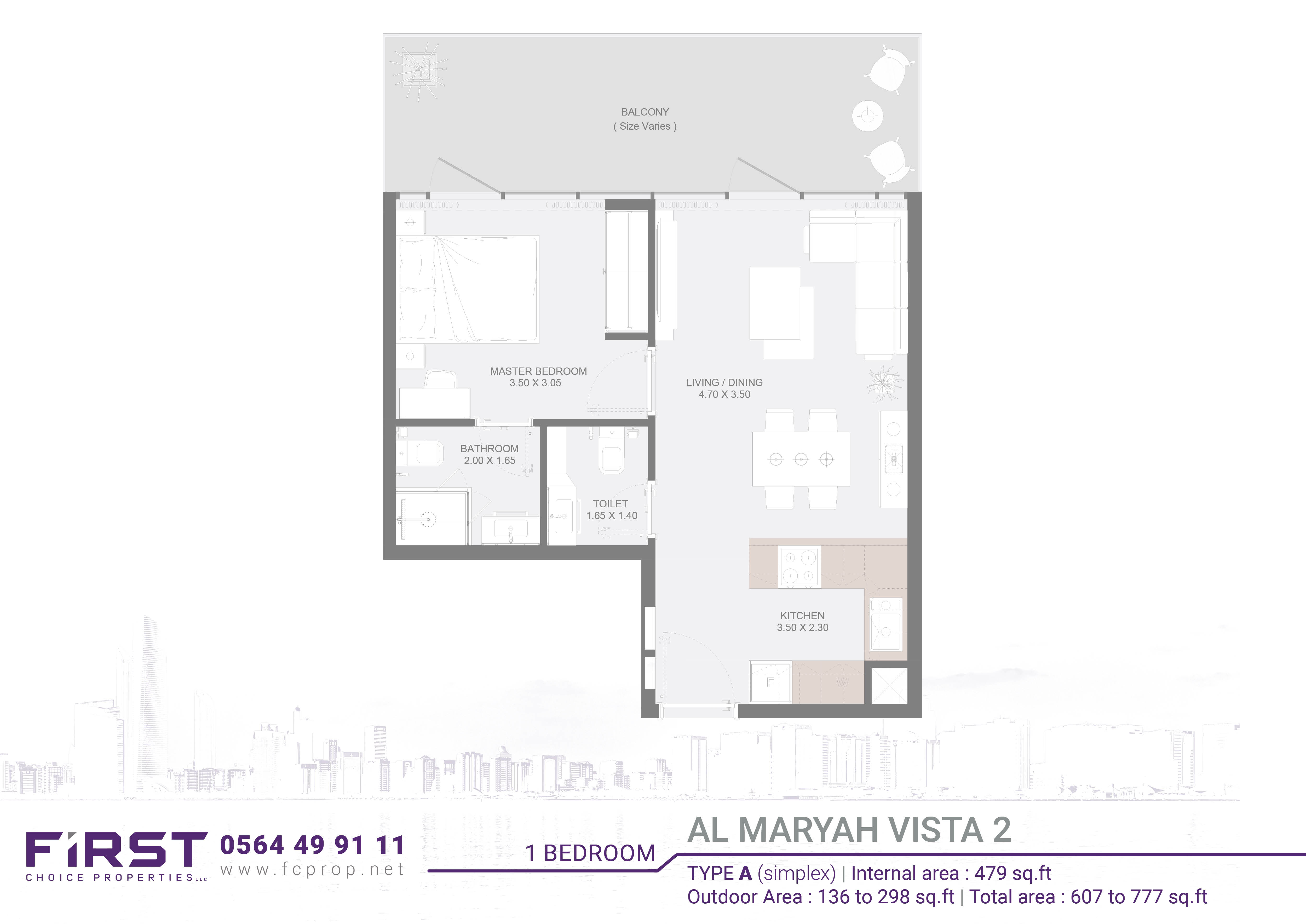 Al Maryah Vista 2 - Floor Plan -1BR Type A - Image.jpg