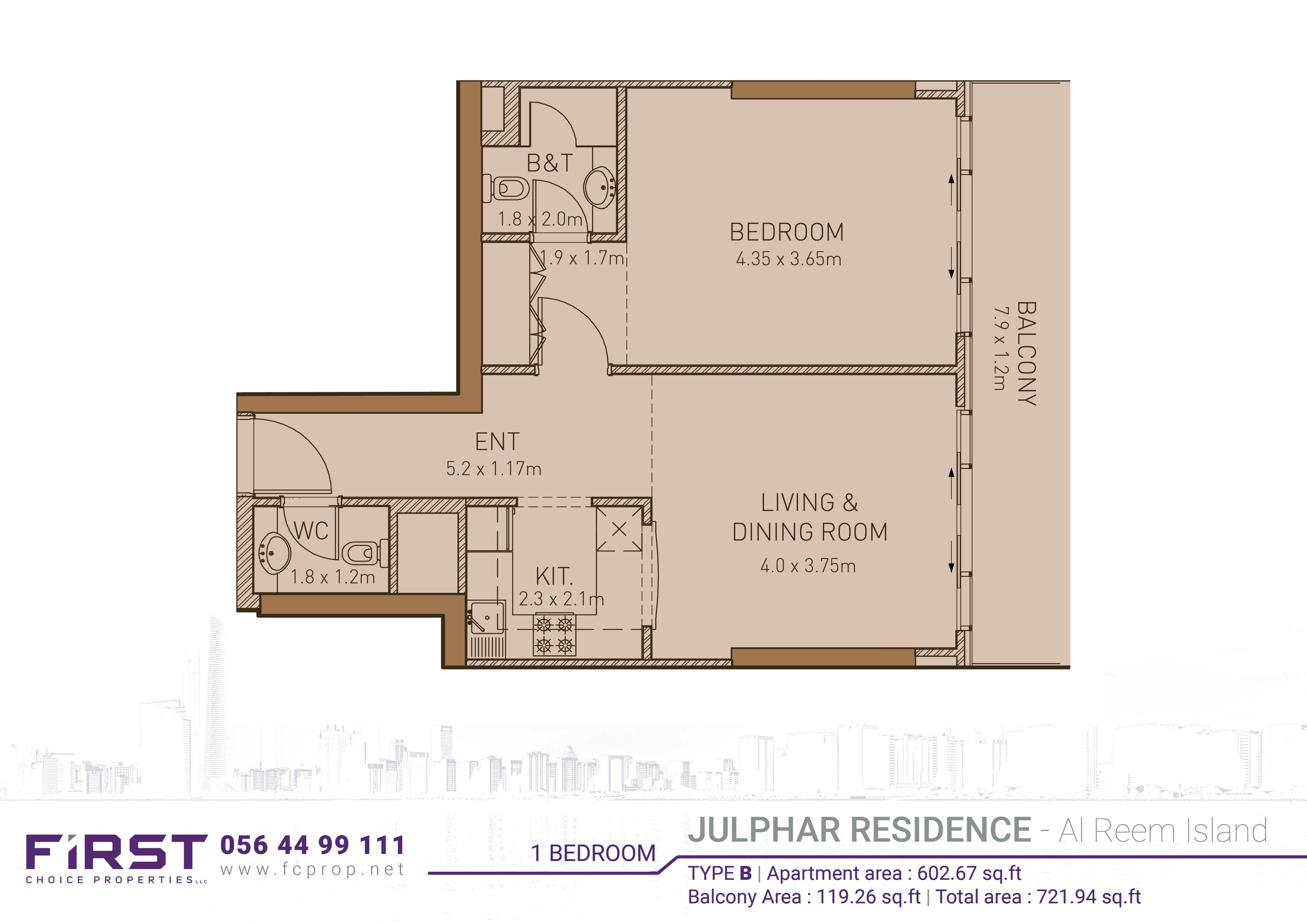 Julphar Residence - Floor Plan - 1 BR Apartment - Type B.jpg