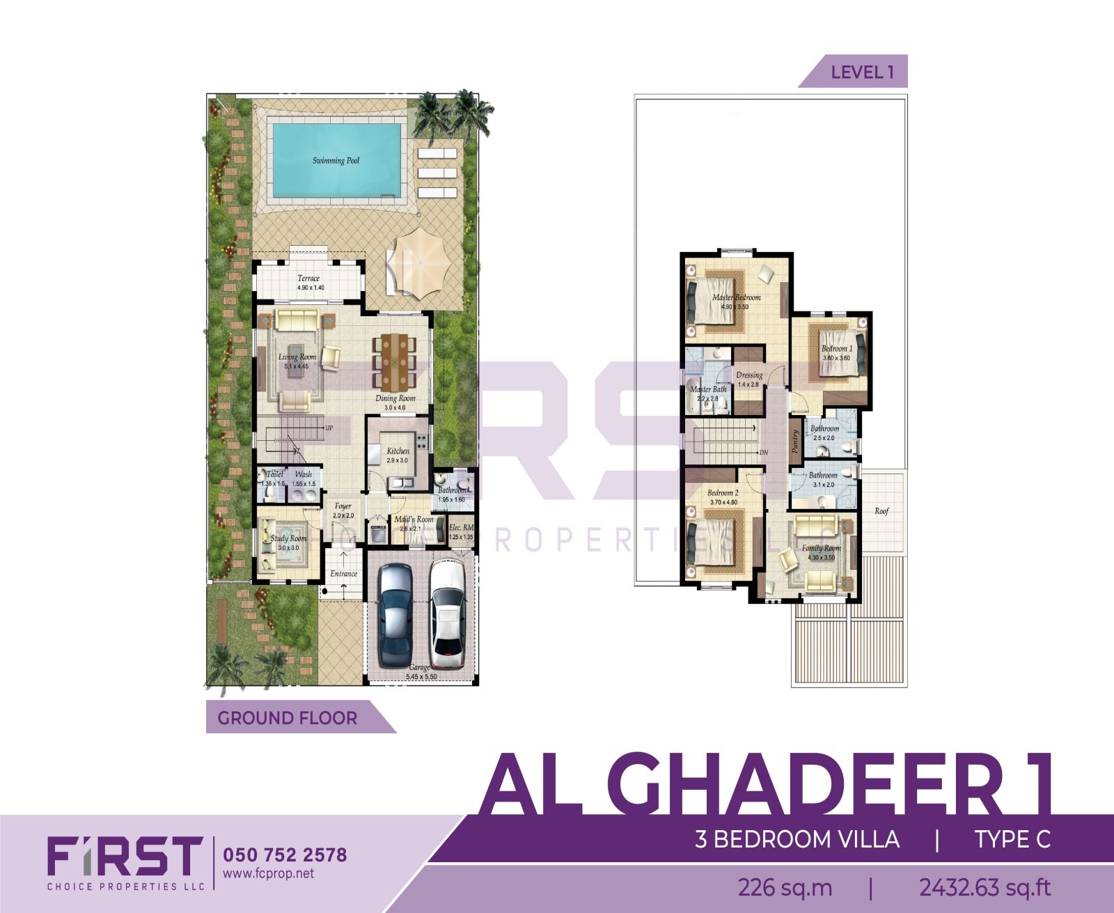 Floor Plan of 3 Bedroom Villa Type C in Al Ghadeer Phase 1 Abu Dhabi UAE 226 sq.m 2432.63 sq.ft.jpg