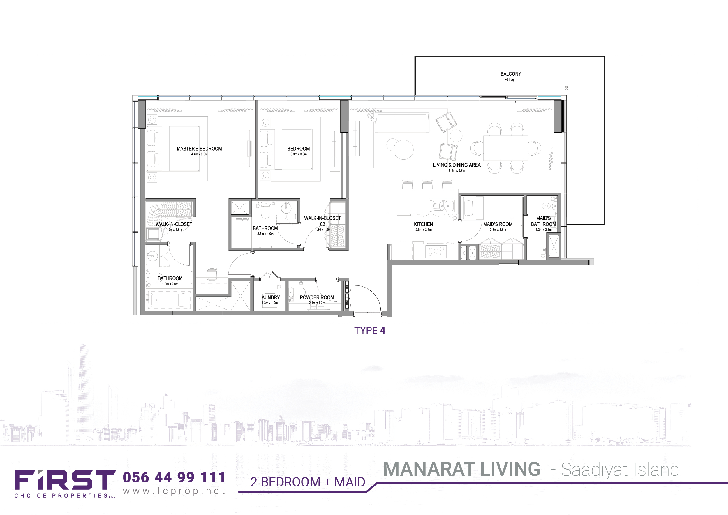 MANARAT LIVING -  Floor Plan - 2 BR + Maid - Type 4.jpg